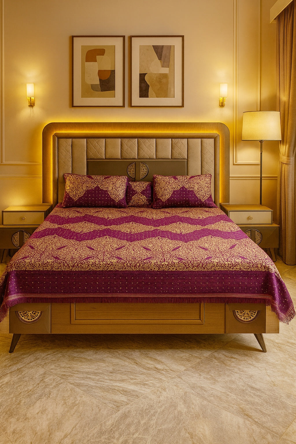 King Size 4pcs Bridal Velvet Bed Sheet VBS06 - Burgundy