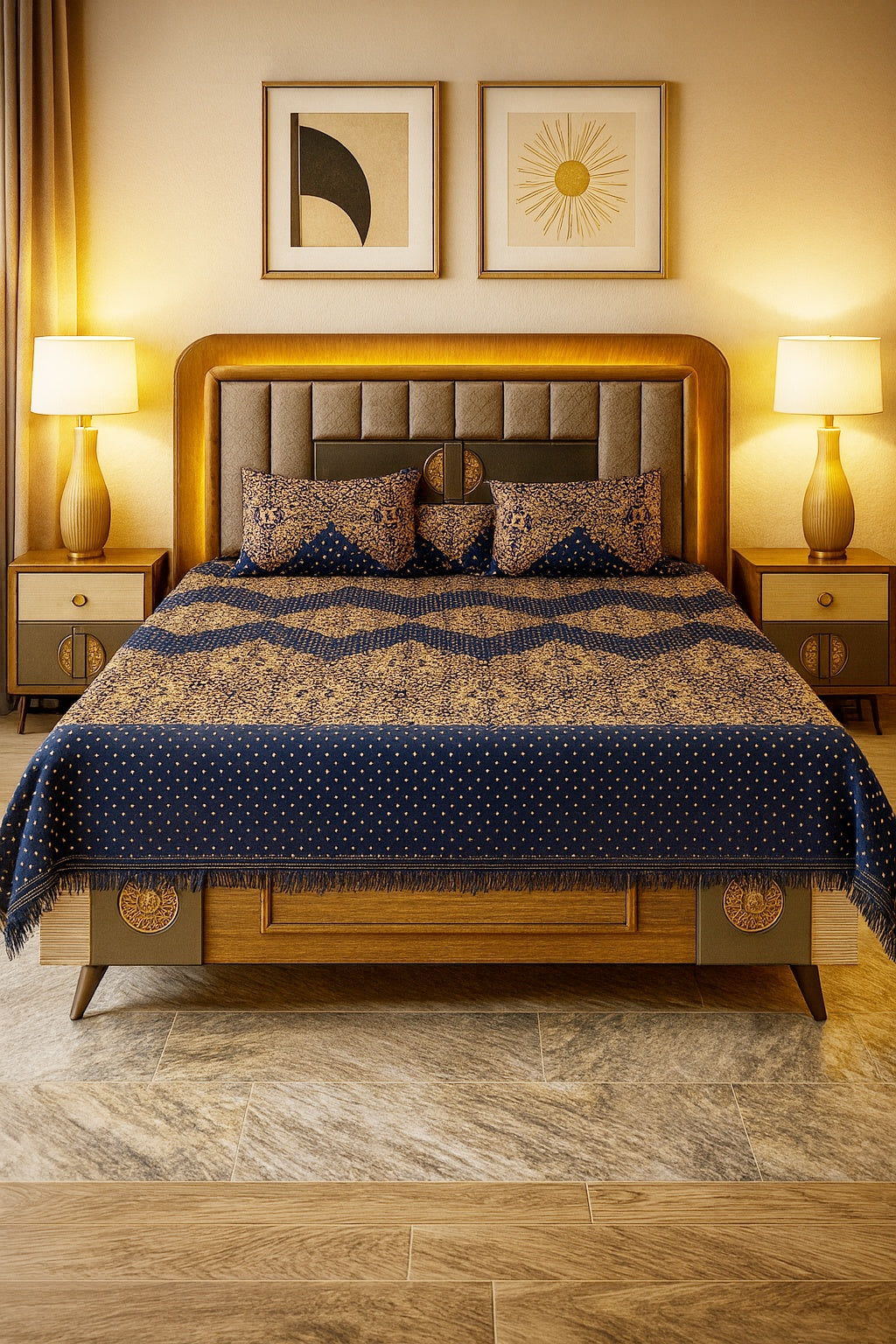 King Size 4pcs Bridal Velvet Bed Sheet VBS08 - Navy Blue