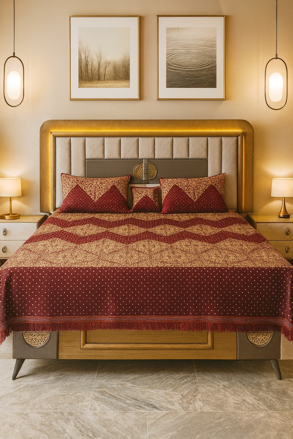 King Size 4pcs Bridal Velvet Bed Sheet VBS10 - Maroon